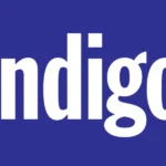 IndiGo ავიაკომპანიის ოფიციალური ლოგო ლურჯ ფონზე