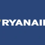 Ryanair ავიაკომპანიის ოფიციალური ლოგო ლურჯ ფონზე