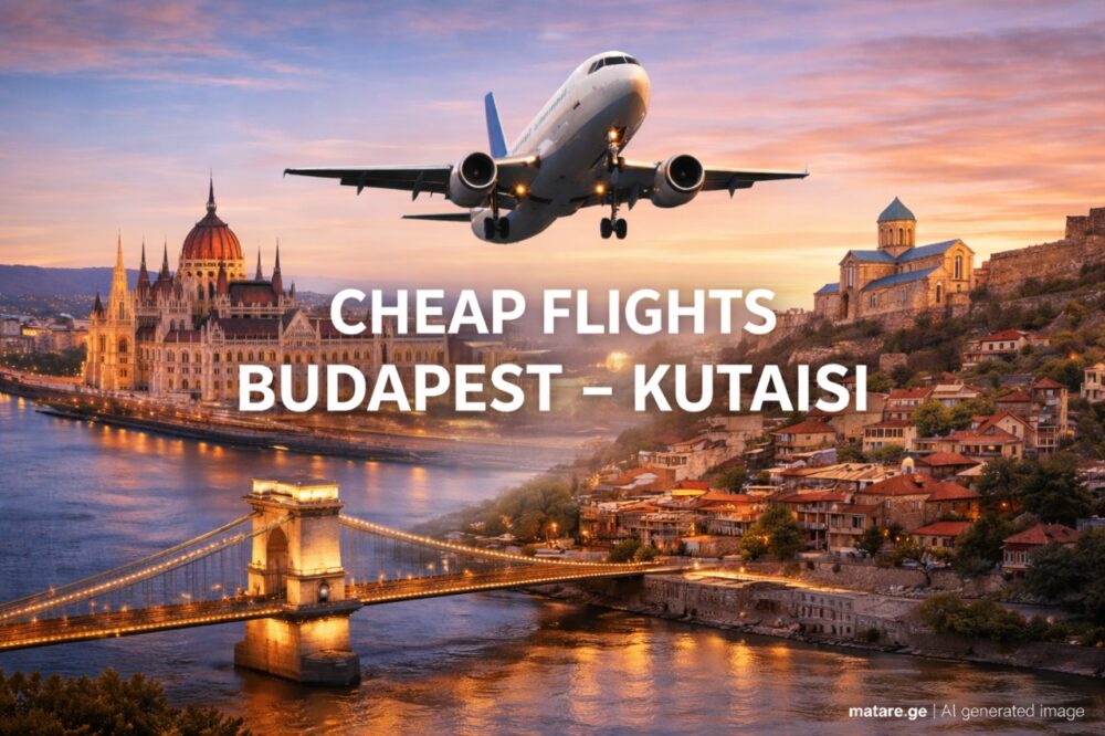 ბუდაპეშტი ქუთაისის ავიაბილეთების ბანერი — ფრენები ბუდაპეშტიდან ქუთაისის მიმართულებით