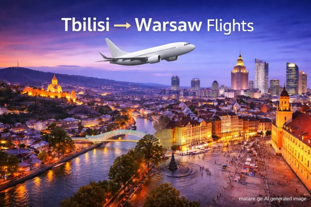 თბილისი ვარშავის ავიაბილეთების ბანერი — ფრენები თბილისიდან ვარშავის მიმართულებით