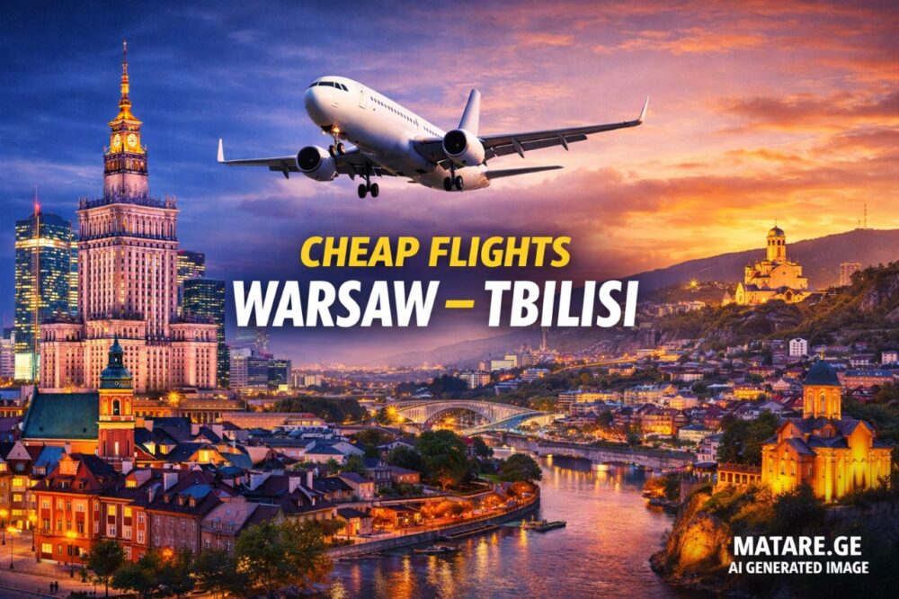 ვარშავა თბილისის ავიაბილეთების ბანერი — ფრენები ვარშავიდან თბილისის მიმართულებით