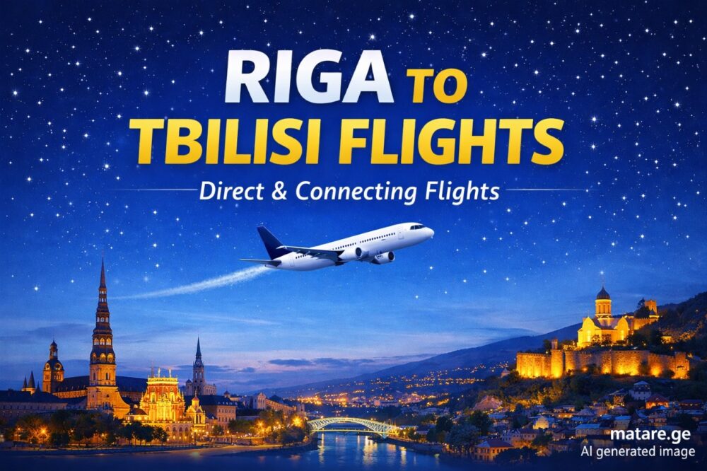 რიგა თბილისის ავიაბილეთების ბანერი — ფრენები რიგადან თბილისის მიმართულებით