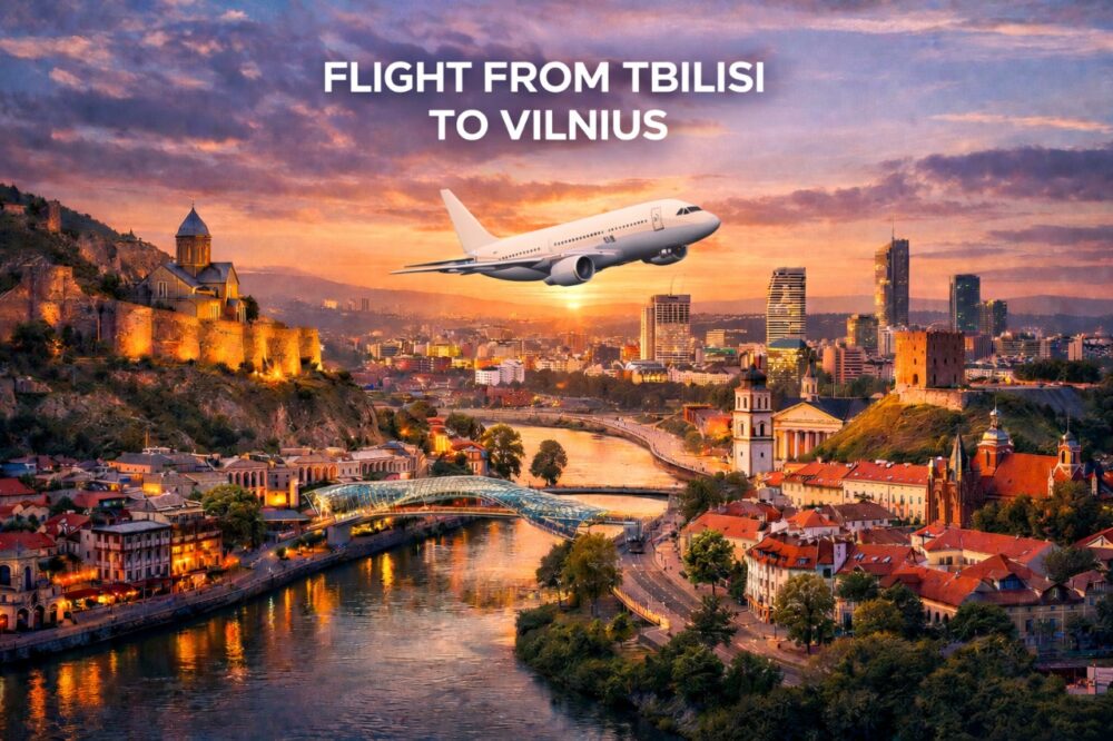თბილისი ვილნიუსის ავიაბილეთების ბანერი — ფრენები თბილისიდან ვილნიუსის მიმართულებით