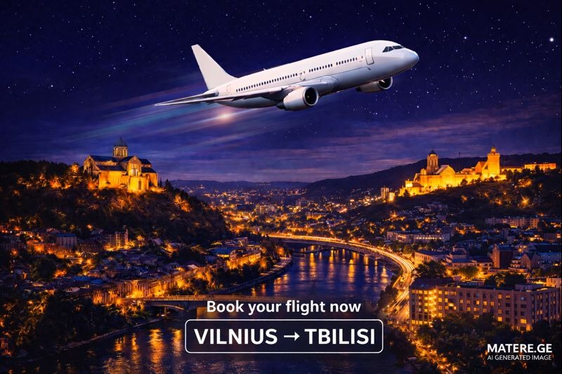 ვილნიუსი თბილისის ავიაბილეთების ბანერი — ფრენები ვილნიუსიდან თბილისის მიმართულებით