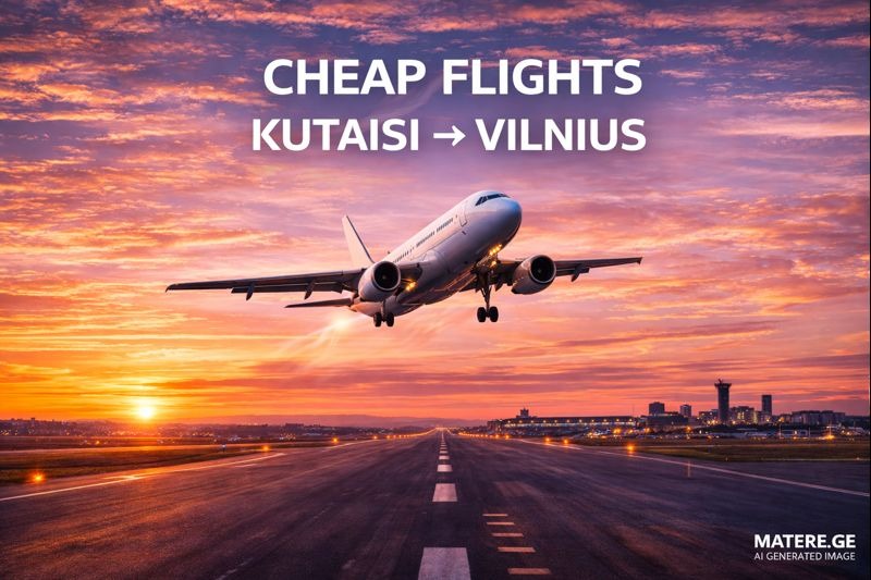 ვილნიუსი ქუთაისის ავიაბილეთების ბანერი — ფრენები ვილნიუსიდან ქუთაისის მიმართულებით