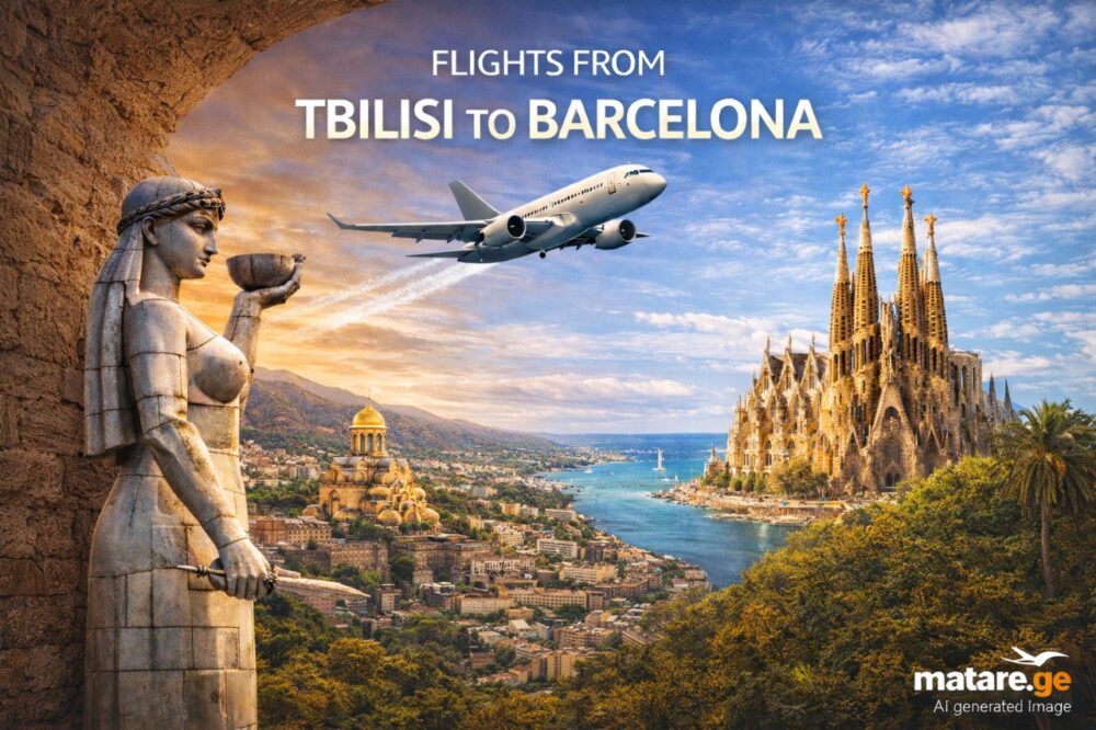 თბილისი ბარსელონა ფრენა — ქალაქის პანორამა და თვითმფრინავი