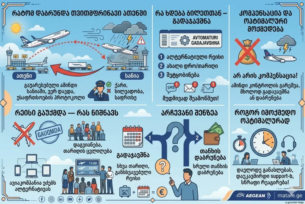 რეისის გაუქმება ამინდის გამო: Aegean Airlines-ის შემთხვევა | Matare.ge